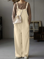 Dames 100% katoen wijde pijpen geplooide effen maxi lengte jumpsuits