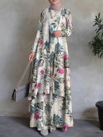 Dames 100% katoenen Abaya Kaftan Bohemian dubbellaags ontwerp Floral Leisure maxi jurk