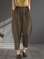 Dames 100% katoenen wijdbeens effen kleur Harlan casual pyjama negende broek