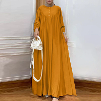 ZANZEA Dames Abaya Casual Maxi A Lijn Zom dress Kaftans Lantaarnmouw O Hals Effen Jurk