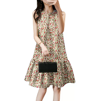 ZANZEA Dames Bloemenprint Feestjurk met Zeemeerminzoom en Rimpelzoom,Mode Mouwloze Losse Midi jurk Plus Size