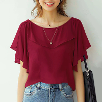 ZANZEA Dames Blouse Elegante Rimpel Mouw Effen Crew Neck Eenvoudig Zomer Shirt Pullover Top