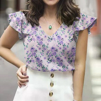ZANZEA Dames Blouse Vintage Shirt Zomer Ruffle Korte Mouw V Hals Bloem Loose Hot Selling Stijl Top Pullover