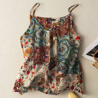 ZANZEA Dames Camisole Tanks Top Dames Katoen Linnen Print Vest Mouwenloos Ondershirt Grote Maat Lichte Linnen Lose Tanks