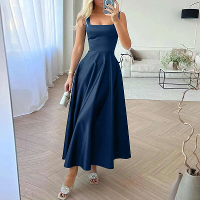 ZANZEA Dames Collect Taille A Lijn Zomerjurk Elegante Feest Vierkante Hals Tankjurk