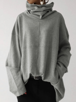 Dames coltrui stiksels ontwerp brede mouwen effen losse pullover sweatshirt