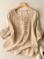 ZANZEA Dames Dagelijkse Casual 3/4 Mouwlengte Blouses Enkele Kleur Shirts
