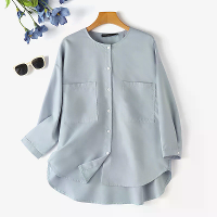 ZANZEA Dames Dagelijkse Casual Crew Neck Puff Sleeve Overhemden Kantoor Dame Knopen Solid Blouses met Zakken