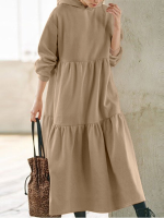 Dames dikke losse plooisweatshirt kuitlengte divisie casual midi jurken