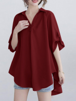 Dames Effen Eenvoudig Verstelbare Mouwlengte Hoge Lage V hals Reverskraag Shirt