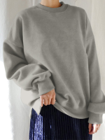 Dames effen kleur dikke ronde hals pofmouw smalle manchet lange mouw pullover sweatshirt