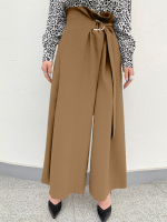 Dames effen plooien gesplitste wijde pijpen vloer maxi lengte casual broek