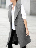 Dames effen zak mouwloos revers vest jas