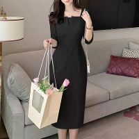 ZANZEA Dames Feest Dagelijkse 7/8 Mouw Kleine V hals Ontwerp Slanke Gez Segmenteerde Jurk Effen Kleur Elegante Midi Jurk