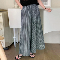 ZANZEA Dames Geometrisch Gedrukt Wijde Leg Broek Vintage Elastische Taille Rechte Geplisseerde Broek Losse Pasvorm