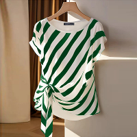 ZANZEA Dames Gestreepte Geprinte T shirt Mode Korte Mouwen Tee Vakantie Zomer Vakantie Met Ceintuur Ontwerp Casual Eenvo