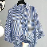 ZANZEA Dames Gestreepte Shirt Zomer 3/4 Mouw Lantaarnmouwen Voorzakken Casual Blouse Top