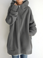 Dames Hooded Fleece Lange Losse Cap Rope Casual Sweatshirt met zijzakken