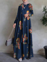 Dames Kaftan Tuniek 100% Katoen Dubbellaags Ontwerp Vrijetijds Bloemen Maxi Jurk