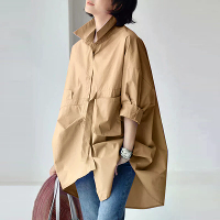 ZANZEA Dames Kantoorshirts Casual Effen Kleur Lange Mouwen met Zakjes Elegante Kraag Knopen Midi Blouse