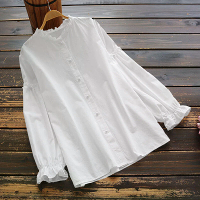 ZANZEA Dames Lange Mouwen Blouse Casual Effen Knoop Blouse Vrouwen Katoenen Tops Chemise S 5XL,Lente Herfst voor Dames T