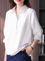 ZANZEA Dames Lapel Blouses 3/4 Mouw Effen Kleur Shirts met Borstzak