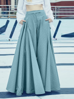 Dames losse wijde pijpen effen kleur geplooide zijzakken rits knopen maxi lengte casual broek