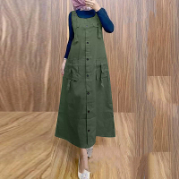 ZANZEA Dames Maxi Jurk Effen Kleur Brede Halter Jurk Comfortabele Werkoutfit Brede Bandjes Lange Jurk Plus Size