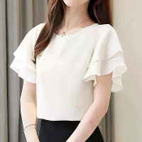 ZANZEA Dames Mode Korte Mouwen Ruffles Blouse Elegante Kantoor OL Shirt Casual O Hals Effen Tops