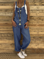 Dames Mouwloze Verstelbare Bandjes Effen Casual Denim Jumpsuit Overalls