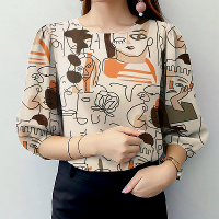 ZANZEA Dames OL Werk Elegante Blouses Shirt Crew Neck 3/4 Mouw Gedrukte Elegante Dames Tops Shirt