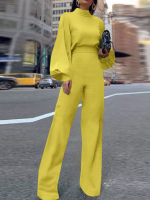 Dames pofmouw effen enkellange rits O hals casual jumpsuits