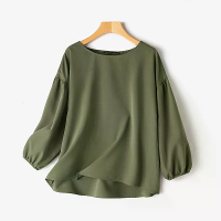 ZANZEA Dames Ronde Hals Drop Shoulder Lantaarn Mouw Losse Casual Effen Blouses