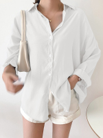 Dames Vrije tijd Retro loose fit effen kleur dun shirt met lange mouwen