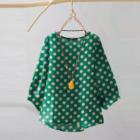 ZANZEA Dames Zomer Casual 3/4 Mouw Blouses O Hals Polka Dot Losse Vrouwelijke Shirt Top