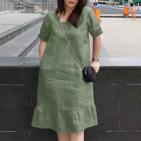 ZANZEA Damesjurken Zomer Vintage Casual Lantaarnmouw Rimpeltrim Vierkante Hals Losse Effen Jurk