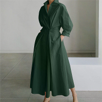 ZANZEA Damesmode Herfst Zomerse jurk Elegante vrouwen revers hals lange mouwen effen OL Vestidos Robe Femme Lange shirt