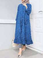 Ditsy maxi jurk met lange mouwen en bloemenknopen met ruches