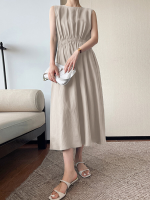 Effen knoopzak met trekkoord Toon taille mouwloze maxi jurk