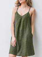 ZANZEA Effen Pocket Spaghetti Band Jurk
