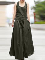Effen trekkoord mouwloze casual maxi jurk met ruches