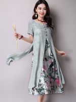 Zanzea Elegant Women Floral Printed Dress Two Layers High Split Dresses