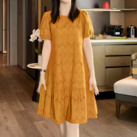ZANZEA Elegante Stijl Damesjurk Vrouwelijke Puff Sleeve Jurk Kant Patchwork Midi O Hals Jurken