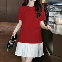 ZANZEA Fashion Stijl Dames Temperament Plissé Splicing Jurken Vrouwelijk Korte Mouwen Mini Contrast Jurk