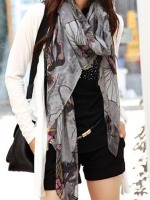 Zanzea Ink Painted Begonia Flower Printed Scarf
