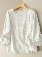 Kanten effen blouse met lange mouwen