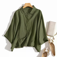 Katoenen effen knopen revers blouse
