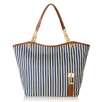 Zanzea Lady Vertical Stripe Tassel Linen Shoulder Handbag
