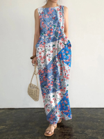 Mouwloze maxi jurk met ronde hals en bloemenprint