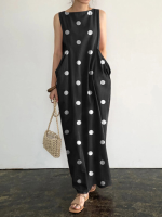 Mouwloze maxi jurk met stippen en ronde hals